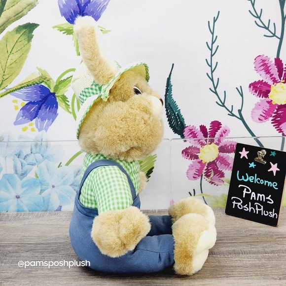 Cuddle Wit Farmer Bunny Rabbit Plush 16" Gingham Plaid Shirt Easter 1992 Bunny - Picture 4 of 12